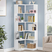 View Tribesigns 6-Tier Corner Bookshelf, 64.9 Inch Tall Bookcase with Anti-Drop Panel, Modern Freestanding Corner Shelf Display Rack Storage Organizer for Home Office, Living Room, WhiteTribesigns 6-Tier Corner Bookshelf, 64.9 Inch Tall Bookcase with Anti image 2