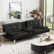 View Futon Sofa Bed, Leather Futon Couch with Removable Armrests, Adjustable Recliner Sleeper Sofa Bed with Dual Cup Holders for Living Room, Apartment, Office (Black) image 6