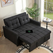 View 52" Sleeper Sofa with Pull-Out Bed, 3-in-1 Convertible Sofa Bed, Loveseat with Adjustable Backrest and Side Pocket, for Living Room Apartment, Linen, Dark Grey image 4