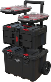 View Stack-n-Roll Modular Tools Organizer for Garage Storage and DIY, 3 Piece Resin Rolling Tool Box System for Small Parts image 2