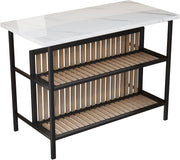 View Kitchen Island with Seating & Storage Shelf, Faux Marble Island Table for Kitchen, Modern Bar Table and Chairs Set for 2,Dining Table Set for Small Space,White image 4