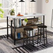 View Kitchen Island with Seating & Storage Shelf, Faux Marble Island Table for Kitchen, Modern Bar Table and Chairs Set for 2,Dining Table Set for Small Space,White image 3