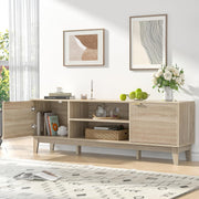 View 70" TV Stand for Living Room, Fluted Mid-Century Modern TV Console for TVs up to 80 inch, Farmhouse Entertainment Center with 2 Storage, Media Console Table for Living Room, Oak image 3