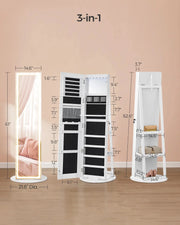 View LED Mirror Jewelry Cabinet Standing Jewelry Armoire Organizer Box with Full-Length Mirror and Adjustable LED Lights White image 2