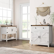 View Coffee Bar Cabinet, Kitchen Storage Cabinet, Modern Farmhouse Buffet Sideboard with Drawer and Adjustable Shelf, Barn Door Accent Cabinets for Kitchen, Dining Room, Entryway, White image 3