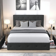 View Upholstered Queen Size Platform Bed Frame with 4 Storage Drawers and Headboard, Square Stitched Button Tufted, Mattress Foundation with Wooden Slats Support, No Box Spring Needed, Light Grey image 5
