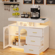 View Bar Cabinet Kitchen Storage Cabinet with RGB Light, Human Sensor Design Sideboard Buffet Cabinets, Wood Coffee Bar Table with Shelf Capacity (Black) image 3
