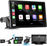 View Wireless Apple Carplay Screen for Car 4K Dash Cam, 9" Portable Apple Carplay & Android Auto Car Stereo, with 1080p Backup Camera, GPS Navigation/Mirror Link/Voice Control/Bluetooth image 1