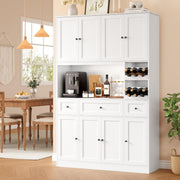 View 72" Tall Kitchen Pantry with Wine Rack, Pantry Cabinet with Microwave Stand, Large Hutch with Ample Storage, Hutch Cabinet for Kitchen, Dining, Living Room, White image 2