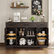 View Drawer-equipped buffet-style cabinet, 55-inch large side cabinet-style storage unit with shelves and 4 doors, modern country-style coffee bar-style cabinet, wooden kitchen and dining room storage unit, white/rustic style image 5