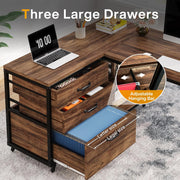 View L-Shaped Computer Desk with 3 Drawers, Reversible Corner Home Office Desk with Shelves, 53-Inch Industrial PC Desk Study Writing Table Workstation for Small Space, Rustic Brown image 3