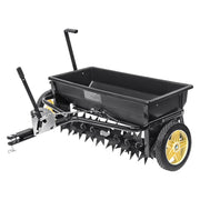 View Broadcast seeder, 100-pound tractor-mounted rear polyethylene seeder with 10-inch wheels, equipped with a steel spike weeder, fertilizer spreader, garden seeder and salt spreader, suitable for residences, farms, rough terrain, and black pavement. image 1
