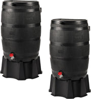 View RTS Home Accents 50-Gallon ECO Rain Barrel Made with 100% Recycled Plastic, Flat Back Rain Water Collection Barrel, Black image 2