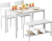 View Dining Table and Chairs Dining Table Set with 2 Chairs and 1 Bench Bar Set Kitchen Table and Chairs for Dining Room Bistro Set，Pure White image 5