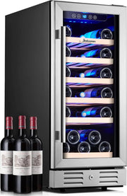 View 24 inch Wine Cooler, 46 Bottle - Dual Zone Built-in or Freestanding Fridge with Stainless Steel Reversible Glass Door, for Home, Kitchen, or Office. image 3