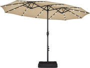 View 15 ft Large Patio Umbrella with Solar Lights Double-Sided Outdoor Rectangle Market Umbrellas with 36 LED Lights/Base Included/Easy Crank for Patio Garden Yard Pool Lawn, Brown image 1