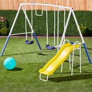 View Recreation Blue Ridge Backyard Playground Set Sturdy Metal A Frame Swing with Chain Covers, Glider, Trapeze, 2 Swings, and Slide, Multicolor image 2