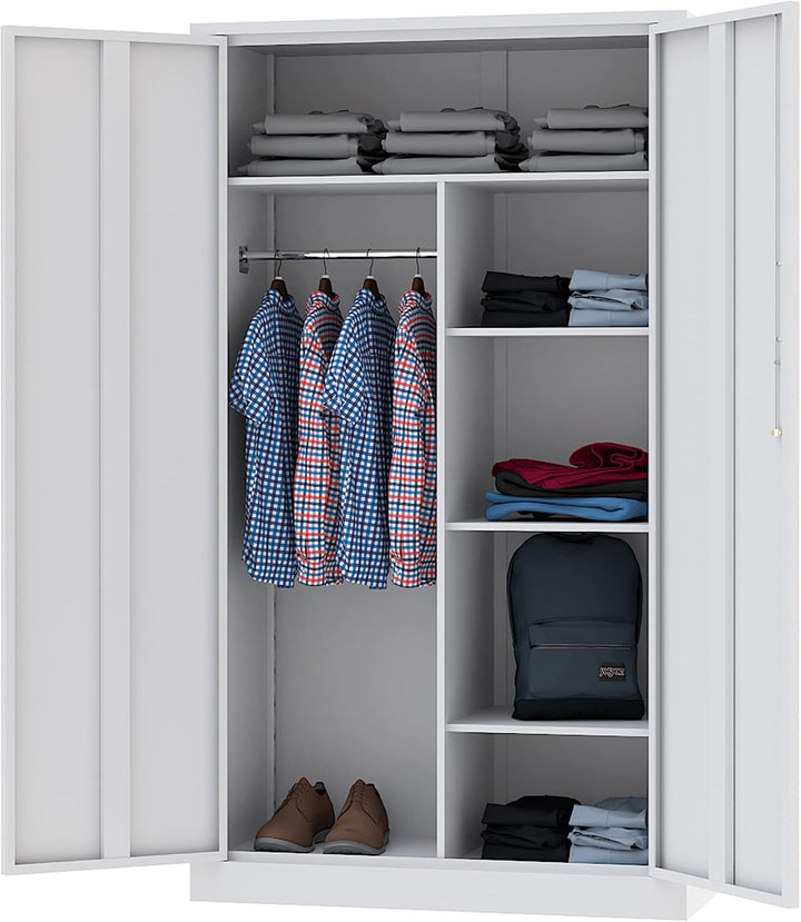 Metal Storage Cabinets Locker with Lock Door, 72'' Clothing Coat Steel Storage Freestanding Wardrobe for Office, Home, School, Employee,Gym,Fire Department (1PC-Black)