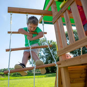View Mount Mckinley Cedar Wood Swing Set with Wave Slide, Play Deck, Double Rock Wall, Rope Ladder, Web Swing, Belt Swings, Toy Telescope, Steering Wheel, Sandbox Area, Outdoor Playset image 5