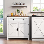 View Coffee Bar Cabinet, Kitchen Storage Cabinet, Modern Farmhouse Buffet Sideboard with Drawer and Adjustable Shelf, Barn Door Accent Cabinets for Kitchen, Dining Room, Entryway, White image 2