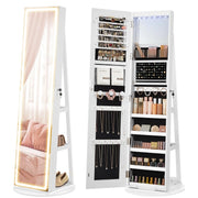 View LED Mirror Jewelry Cabinet Standing Jewelry Armoire Organizer Box with Full-Length Mirror and Adjustable LED Lights White image 1