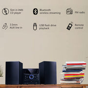 View Bluetooth Stereo System, CD Player, Wireless Streaming, MP3, USB, Audio in, FM Radio, 30W, Micro Sound System image 3