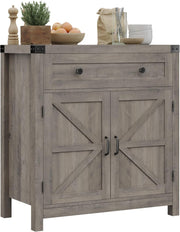View Coffee Bar Cabinet, Kitchen Storage Cabinet, Modern Farmhouse Buffet Sideboard with Drawer and Adjustable Shelf, Barn Door Accent Cabinets for Kitchen, Dining Room, Entryway, White image 4