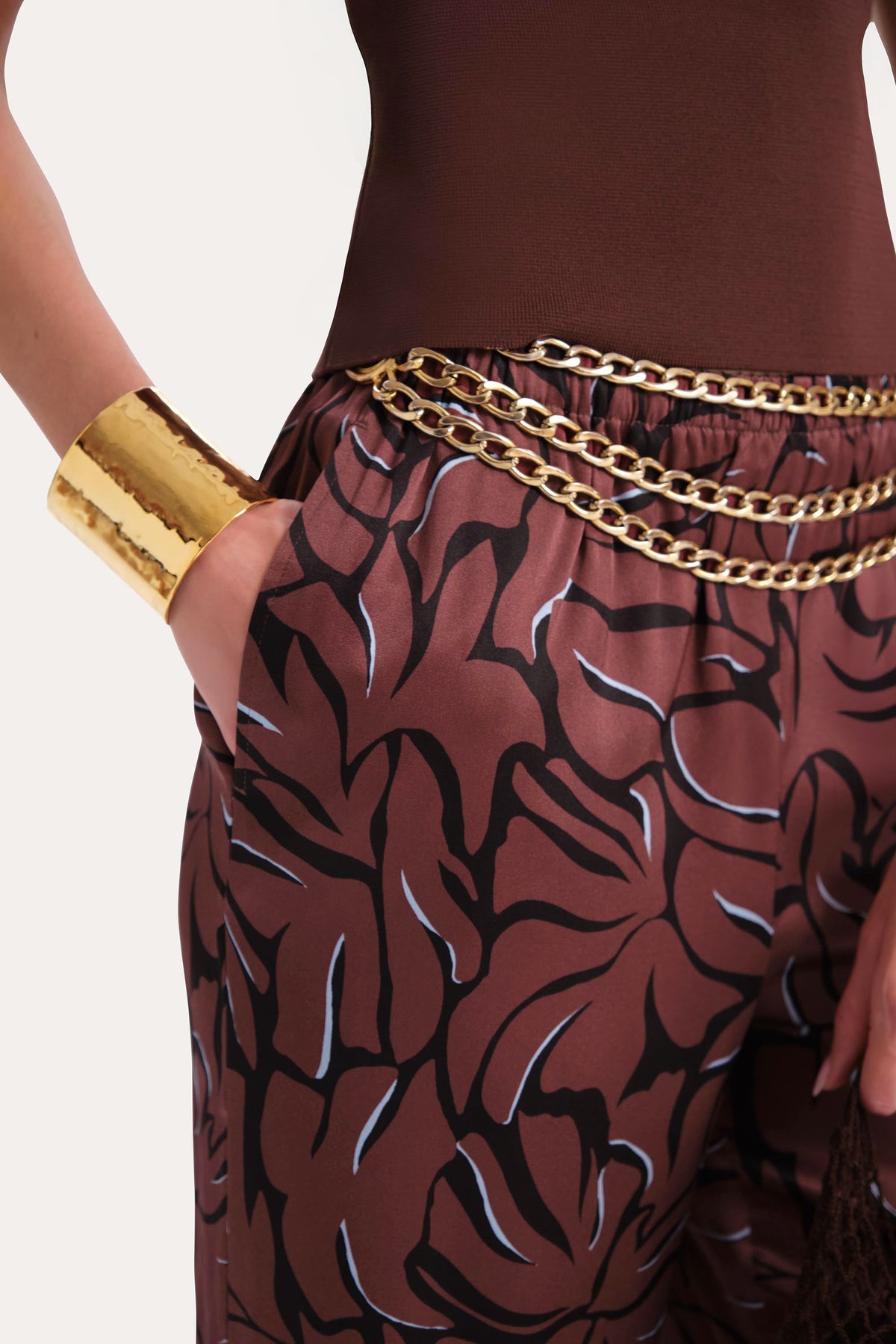 Naya Charmeuse Coral Print Pants