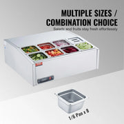 View Refrigerated Condiment Prep Station, 135 W Countertop Refrigerated Condiment Station, with 2 1/3 Pans & 4 1/6 Pans, 304 Stainless Body and PC Lid, Sandwich Prep Table with Stainless Guard, ETL image 2
