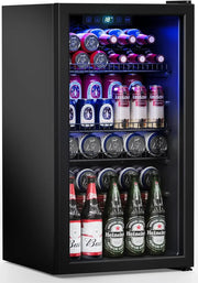 View Refrigerator Cooler-120 Cans Freestanding Mini Fridge Cooler with Glass Door, Adjustable Shelves & Digital Temperature Display for Soda, Wine or Beer (Black, 3.2 Cu.Ft) image 1