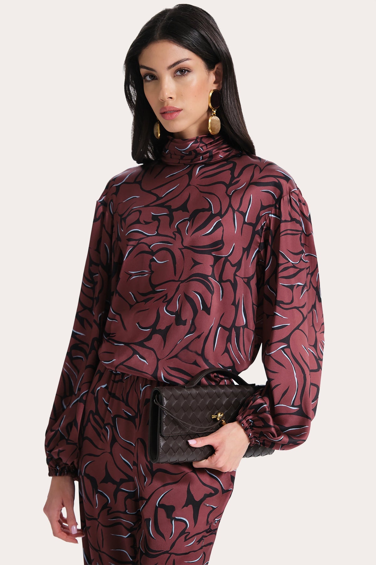 Naya Silk Charmeuse Coral Print Blouse