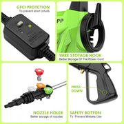 View Electric high-pressure cleaning machine, foam sprayer, 4 quick-connect high-pressure nozzles, 2400 pounds/square inch 2.4 gallons/minute powerful cleaning machine, high-pressure cleaning equipment for image 3