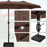 View 15 ft Large Patio Umbrella with Solar Lights Double-Sided Outdoor Rectangle Market Umbrellas with 36 LED Lights/Base Included/Easy Crank for Patio Garden Yard Pool Lawn, Brown image 4