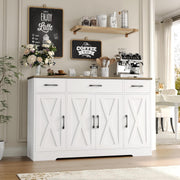 View Drawer-equipped buffet-style cabinet, 55-inch large side cabinet-style storage unit with shelves and 4 doors, modern country-style coffee bar-style cabinet, wooden kitchen and dining room storage unit, white/rustic style image 2