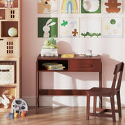 View Kids Desk and Chair Set, Wooden Children School Study Table and Chair w/Storage Drawer & Hutch, Student Writing Desk Computer Workstation for Bedroom, Gift for 3+ Years Old (White) image 3