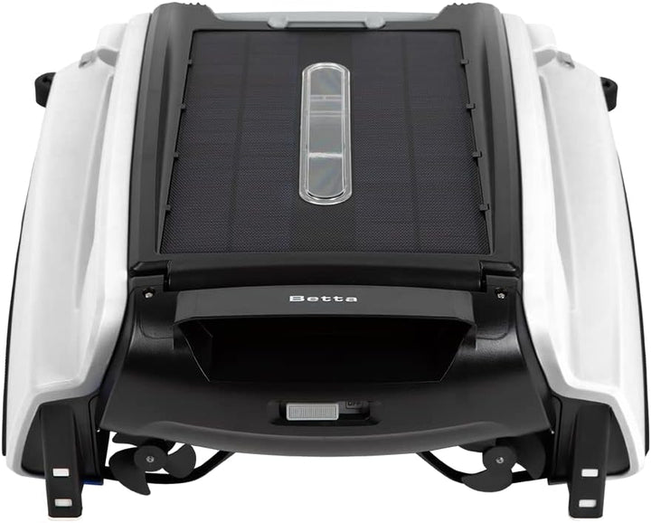 Solar Powered Automatic Robotic Pool Surface Skimmer Cleaner with 30-Hour Continuous Cleaning Battery Power and Re-Engineered Twin Salt Chlorine Tolerant Motors (Blue)