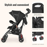 View Twin Umbrella Stroller in Black, Lightweight Double Stroller for Infant & Toddler, Compact Easy Fold, Large Storage Basket, Large and Adjustable Canopy image 3