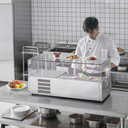 View Refrigerated Condiment Prep Station, 135 W Countertop Refrigerated Condiment Station, with 2 1/3 Pans & 4 1/6 Pans, 304 Stainless Body and PC Lid, Sandwich Prep Table with Stainless Guard, ETL image 5