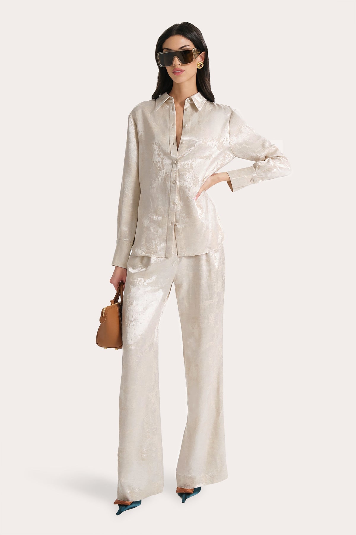Terra Jacquard Button Down Blouse