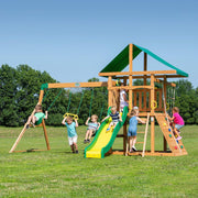 View Mount Mckinley Cedar Wood Swing Set with Wave Slide, Play Deck, Double Rock Wall, Rope Ladder, Web Swing, Belt Swings, Toy Telescope, Steering Wheel, Sandbox Area, Outdoor Playset image 2