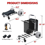 View Foldable Beach Cart with Adjustable Handle and 12" Balloon Wheels, Heavy Duty Aluminum 220LBS Capacity image 3