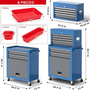 View Tool Chest 8-Drawer | 42'' Large Rolling Tool Chest with Wheels | Detachable Top Metal Tool Box | Garage Storage Cabinet for Repair Room,Warehouse | Rolling Tool Box with Hooks,Liners,Tray Divider image 3