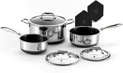View Hybrid Nonstick 6-Piece Pot Set with 2 Silicone Trivets, 2, 3, and 8-Quart Pots with Tempered Glass Lids, Stay-Cool Handles, Dishwasher-Friendly, Induction-Ready, Compatible with All Cooktops image 1