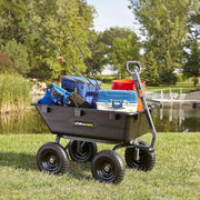 View Heavy Duty Poly Utility Dump Wagon Garden Cart w/Pneumatic Tires, 6 Cu Ft - 1200 lb Capacity Outdoor Wheelbarrow for Yard, Landscaping & Gardening, Lawn Tractor or ATV Towable-Gorilla Carts image 4