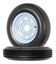 View Two Trailer Tires On Rims 5.30-12 530-12 5.30 X 12 5 Hole Wheel White Spoke image 1