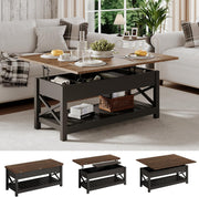 View Multi-Function Convertible Coffee Table with Storage and Hidden Compartment, Converts to Dining Table, 40 White & Brown image 2