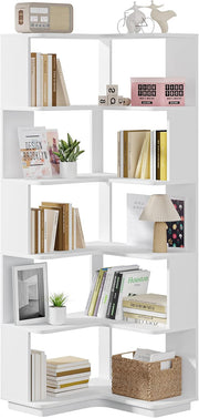 View Tribesigns 6-Tier Corner Bookshelf, 64.9 Inch Tall Bookcase with Anti-Drop Panel, Modern Freestanding Corner Shelf Display Rack Storage Organizer for Home Office, Living Room, WhiteTribesigns 6-Tier Corner Bookshelf, 64.9 Inch Tall Bookcase with Anti image 1