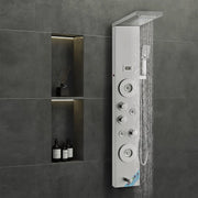 View Shower Panel System, 6 Shower Modes, LED & Display Shower Panel Tower, Rainfall, Waterfall, 4 Body Massage Jets, Tub Spout, Handheld Shower Head 59" Hose, Stainless Steel Wall-Mounted Shower Set image 2