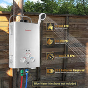 View Tankless Water Heater Outdoor, 1.58 GPM, 6L Portable Propane Camping Water Heater with Overheating Protection for Indoor,RV,Camping image 2