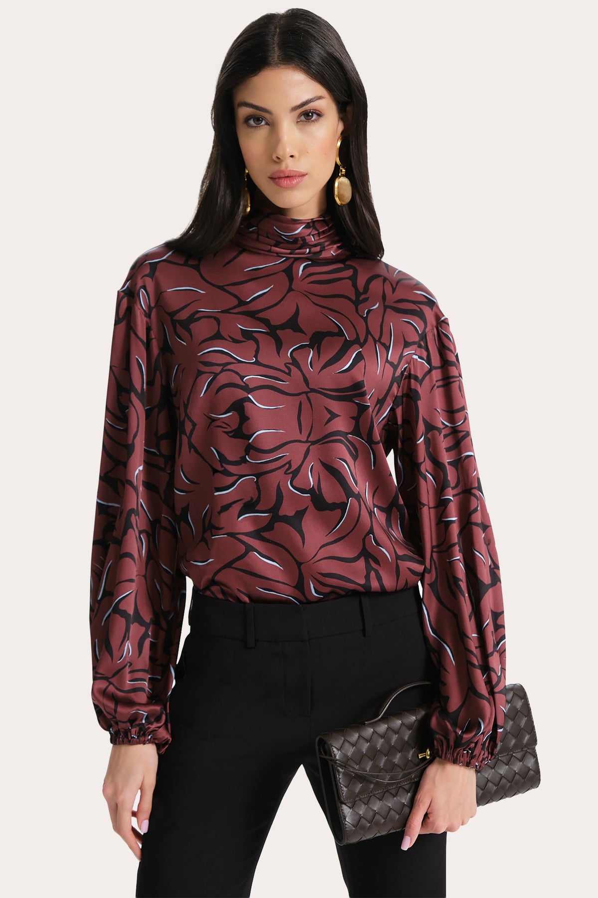 Naya Silk Charmeuse Coral Print Blouse